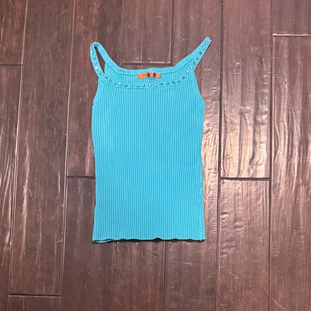 Vintage Turquoise Ribbed Tank Top with Stud Detail